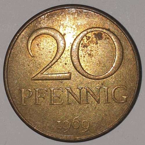 1969 - 20 PFENNIG - GERMANY - DEMOCRATIC REPUBLIC (Brass) KM#11